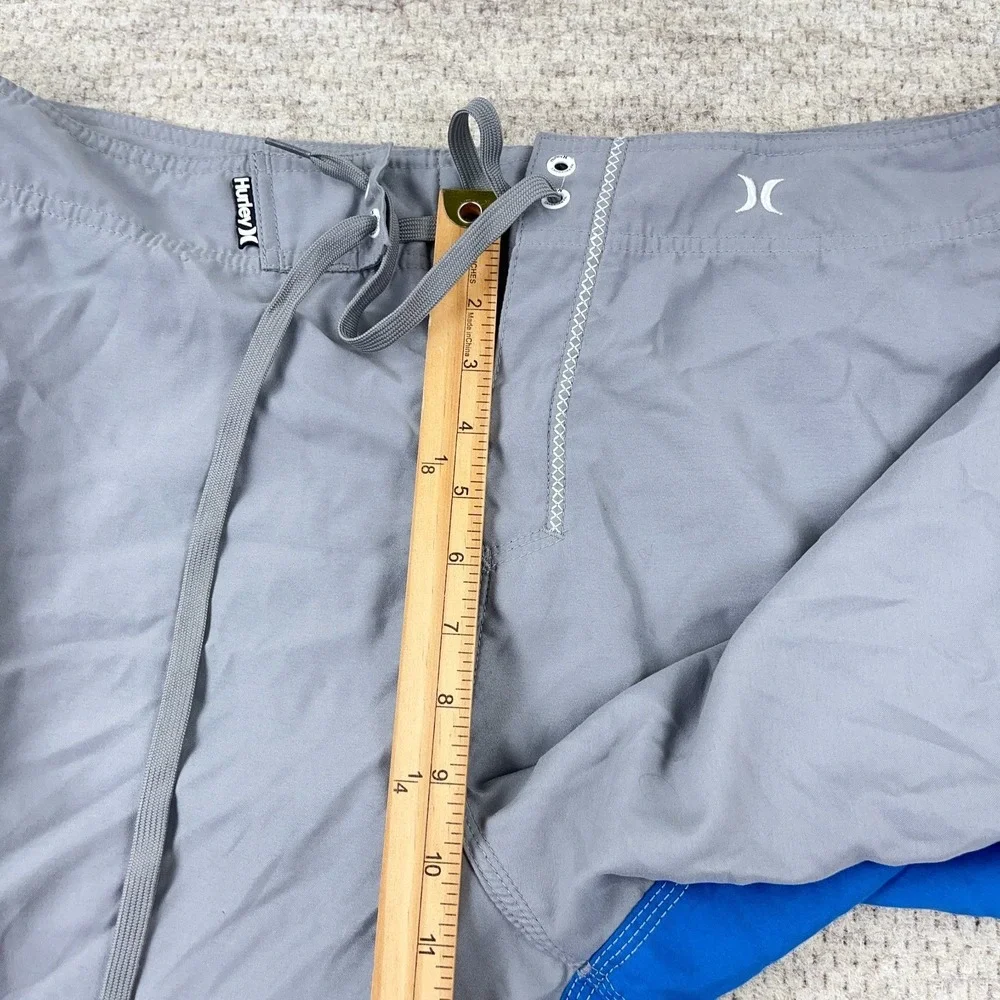 Hurley Swim Trunks Men 38 XL Gray Blue Bored Shorts Surfing‎ Spellout Adult